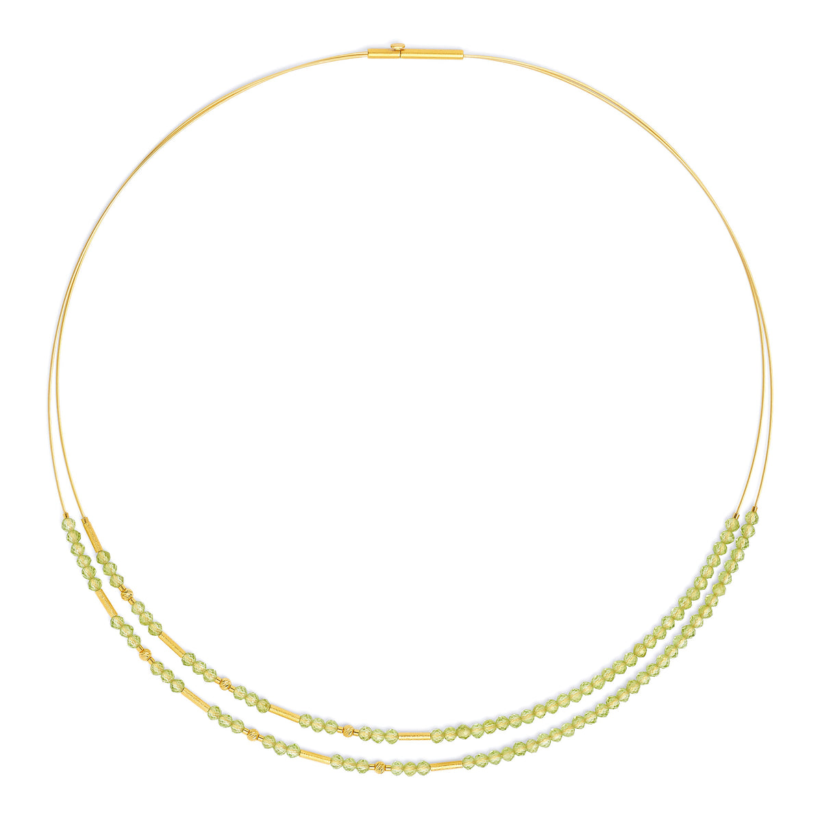 Collier Clinifee von BERND WOLF aus 24-Karat-goldplattiertem Sterlingsilber mit Peridot, Designlinie Cleopatra.