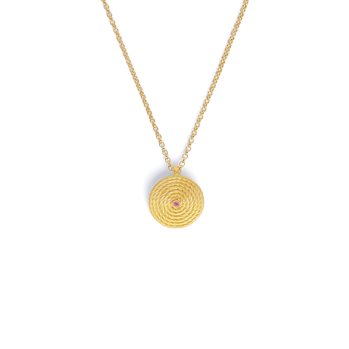 Kette mit Anhänger Lianas von BERND WOLF aus 24-Karat-goldplattiertem Sterlingsilber mit Turmalin pink, Designlinie Liana.