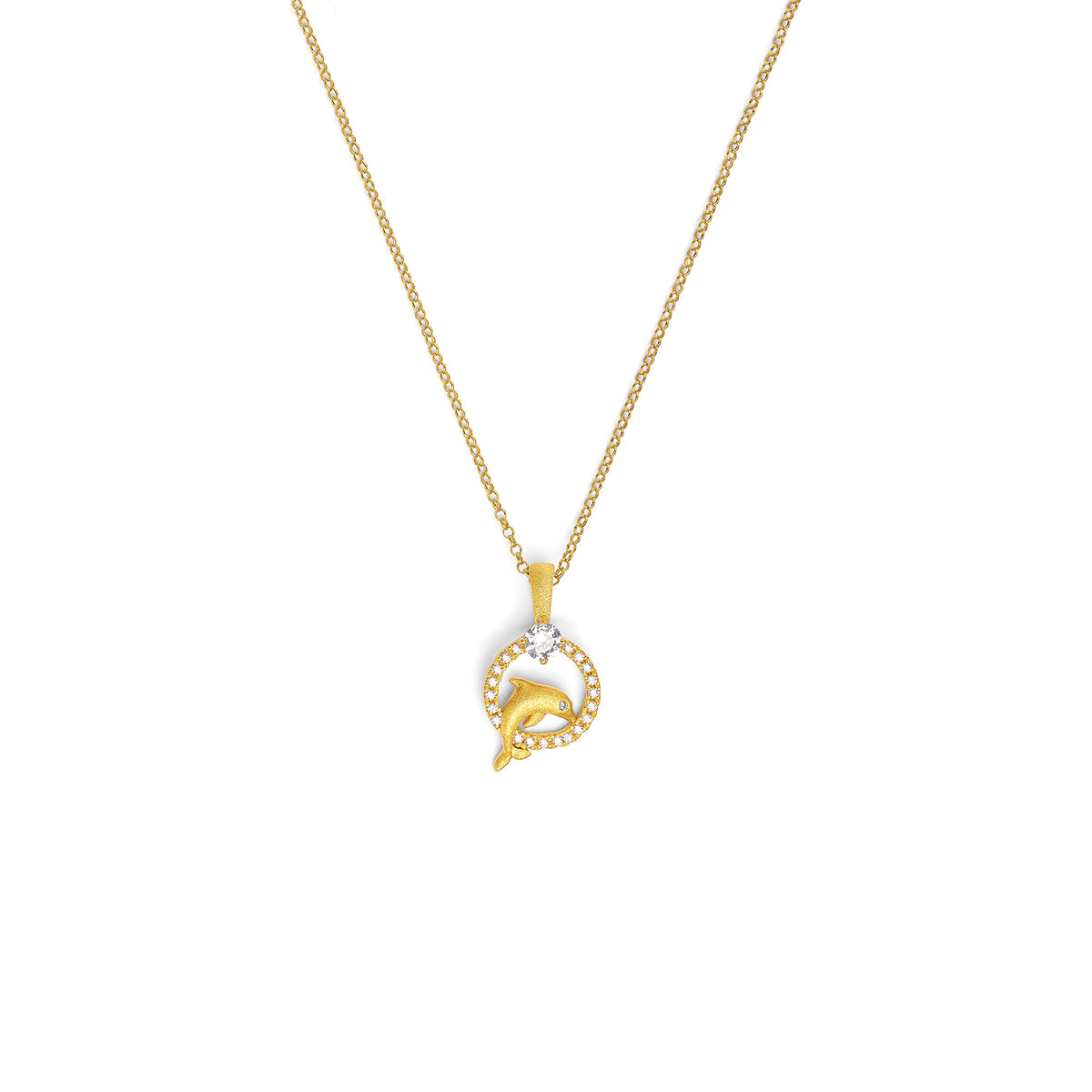 Kette mit Anhänger Delfinias von BERND WOLF aus 24-Karat-goldplattiertem Sterlingsilber mit Zirkonia, Designlinie Maritim.