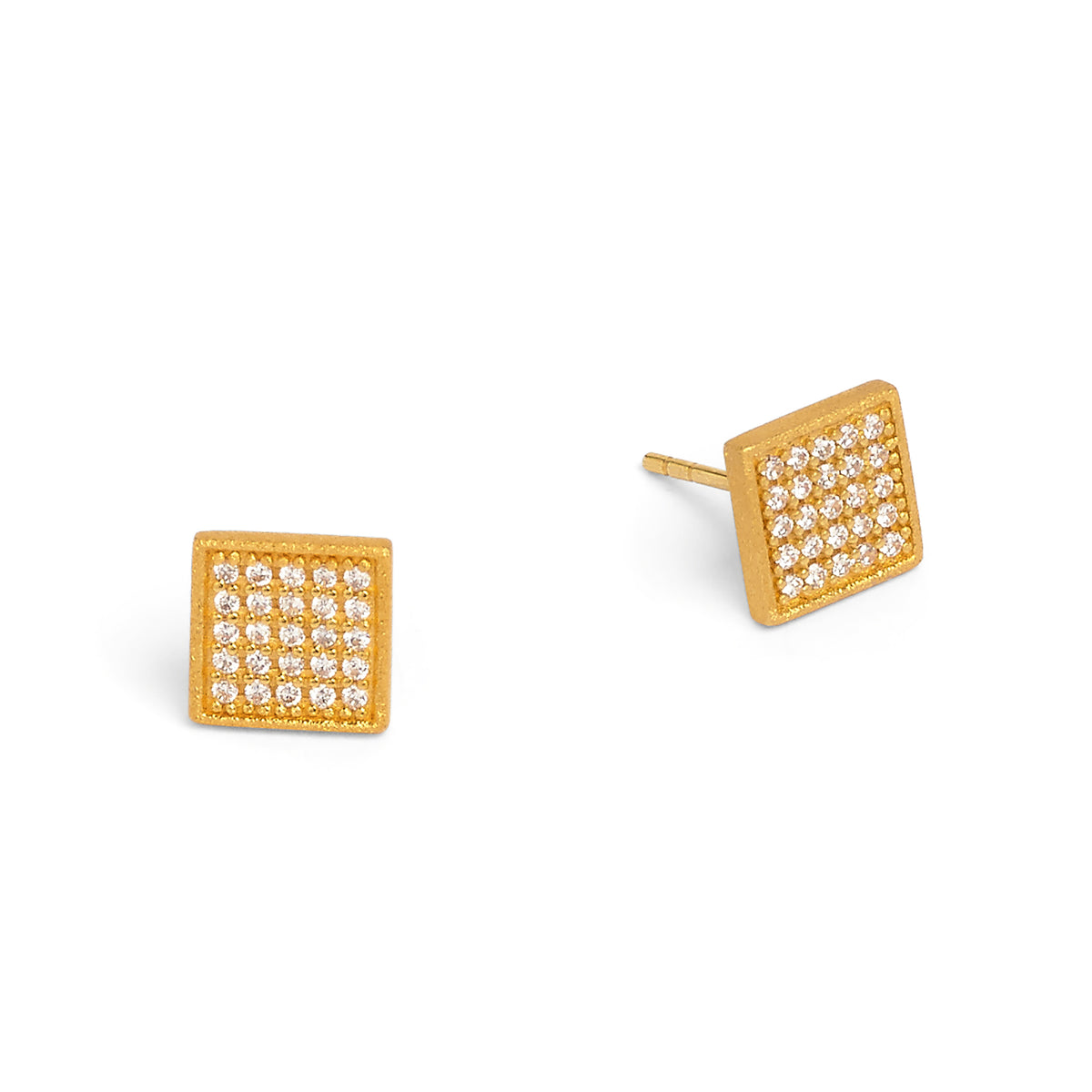 Ohrstecker Cunio von BERND WOLF aus 24-Karat-goldplattiertem Sterlingsilber mit Zirkonia, Designlinie Pavé Zirkonia.