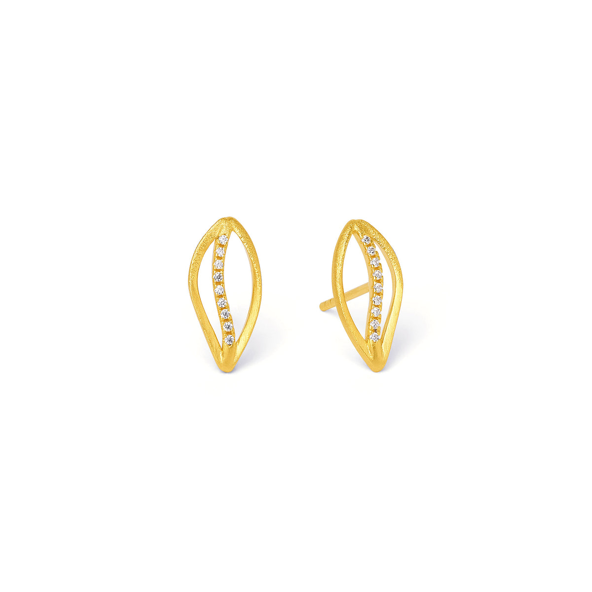 Ohrstecker Swinga von BERND WOLF aus 24-Karat-goldplattiertem Sterlingsilber mit Zirkonia, Designlinie Swing.