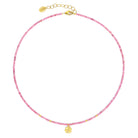 Kette mit Anhänger Kleenfa von BERND WOLF aus 24-Karat-goldplattiertem Sterlingsilber mit Turmalin pink, Designlinie Glücksbringer.
