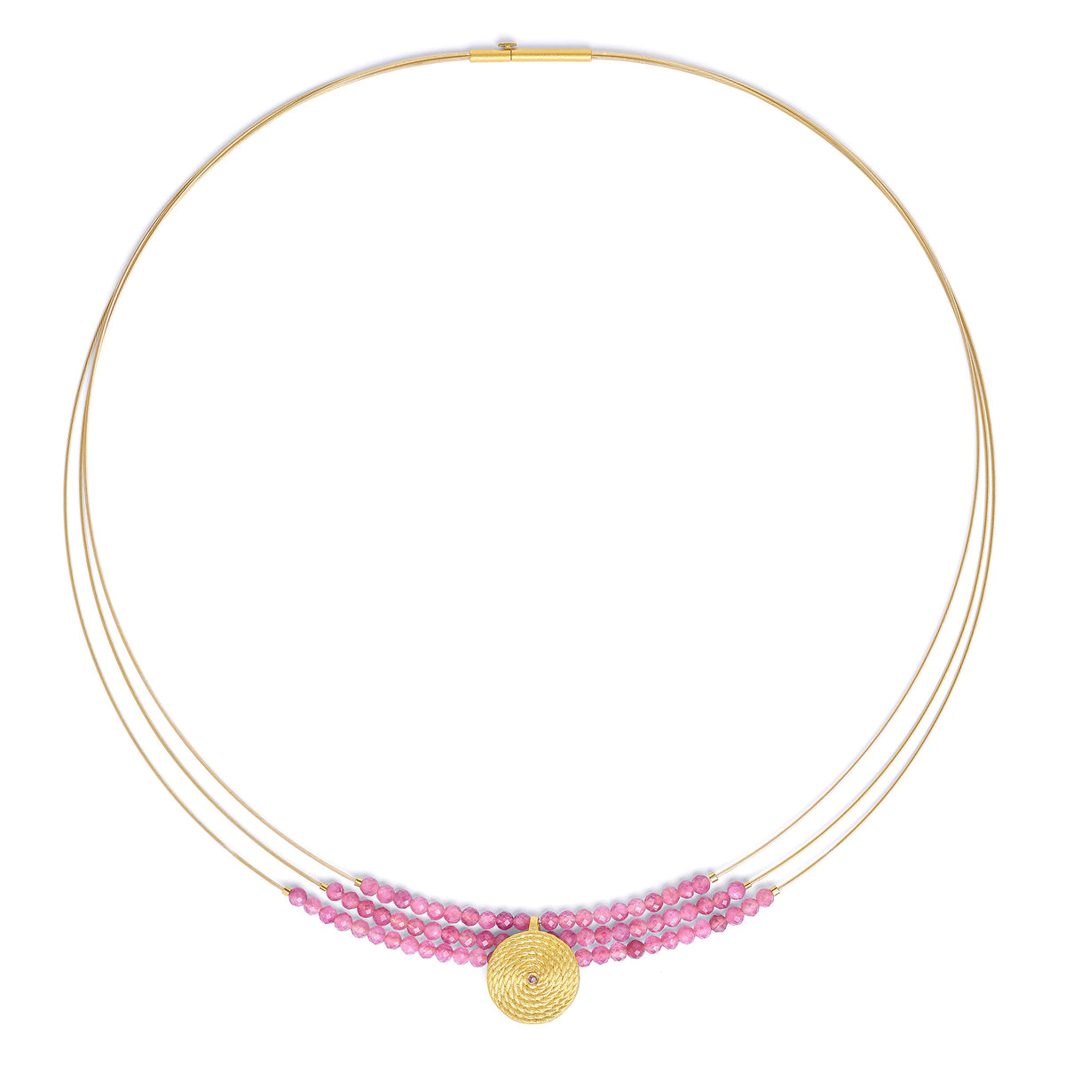 Collier Lianala von BERND WOLF aus 24-Karat-goldplattiertem Sterlingsilber mit Turmalin pink, Designlinie Liana.