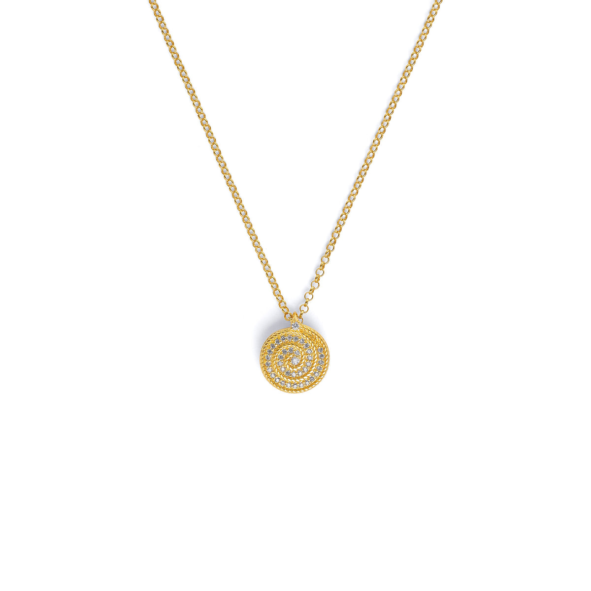 Kette mit Anhänger Spirola von BERND WOLF aus 24-Karat-goldplattiertem Sterlingsilber mit Zirkonia, Designlinie Maritim.