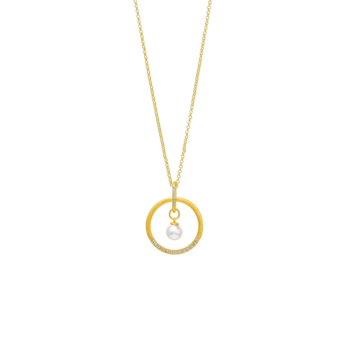 Kette mit Anhänger Circeli von BERND WOLF aus 24-Karat-goldplattiertem Sterlingsilber mit Süßwasserperle, Designlinie Pirouette.