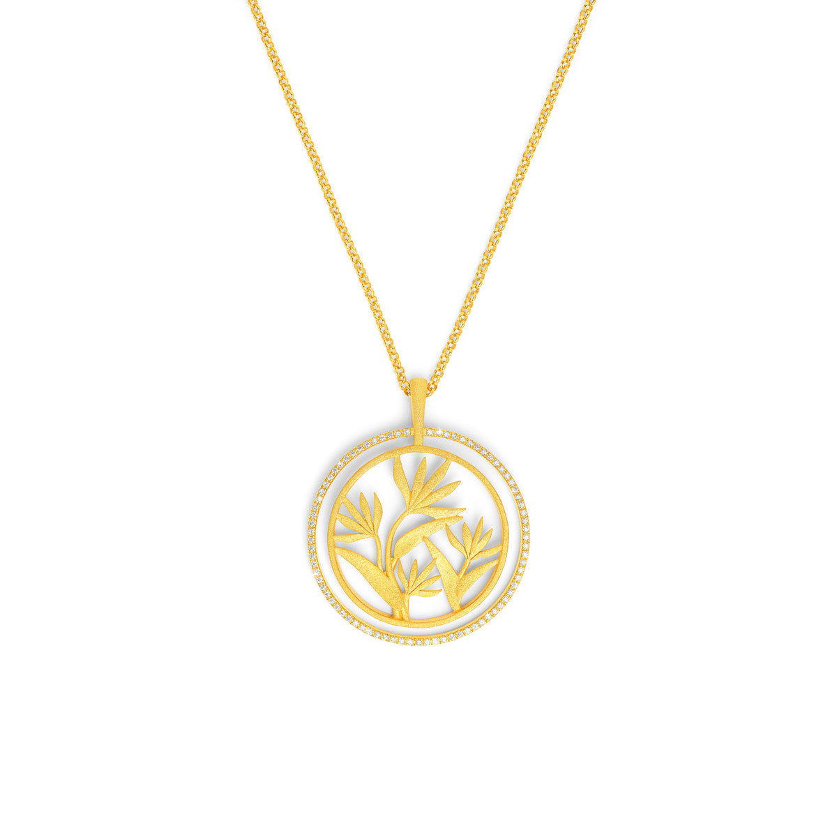Kette mit Anhänger Streliza von BERND WOLF aus 24-Karat-goldplattiertem Sterlingsilber mit Zirkonia, Designlinie Streliza.