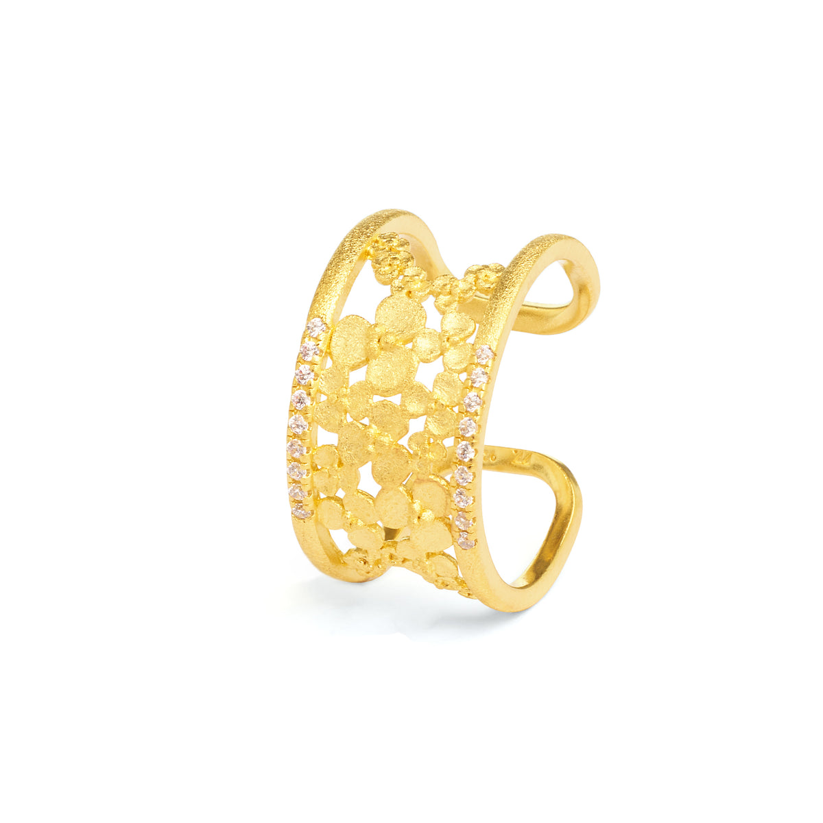 Ring Leilanna von BERND WOLF aus 24-Karat-goldplattiertem Sterlingsilber mit Zirkonia, Designlinie Flowertimes.