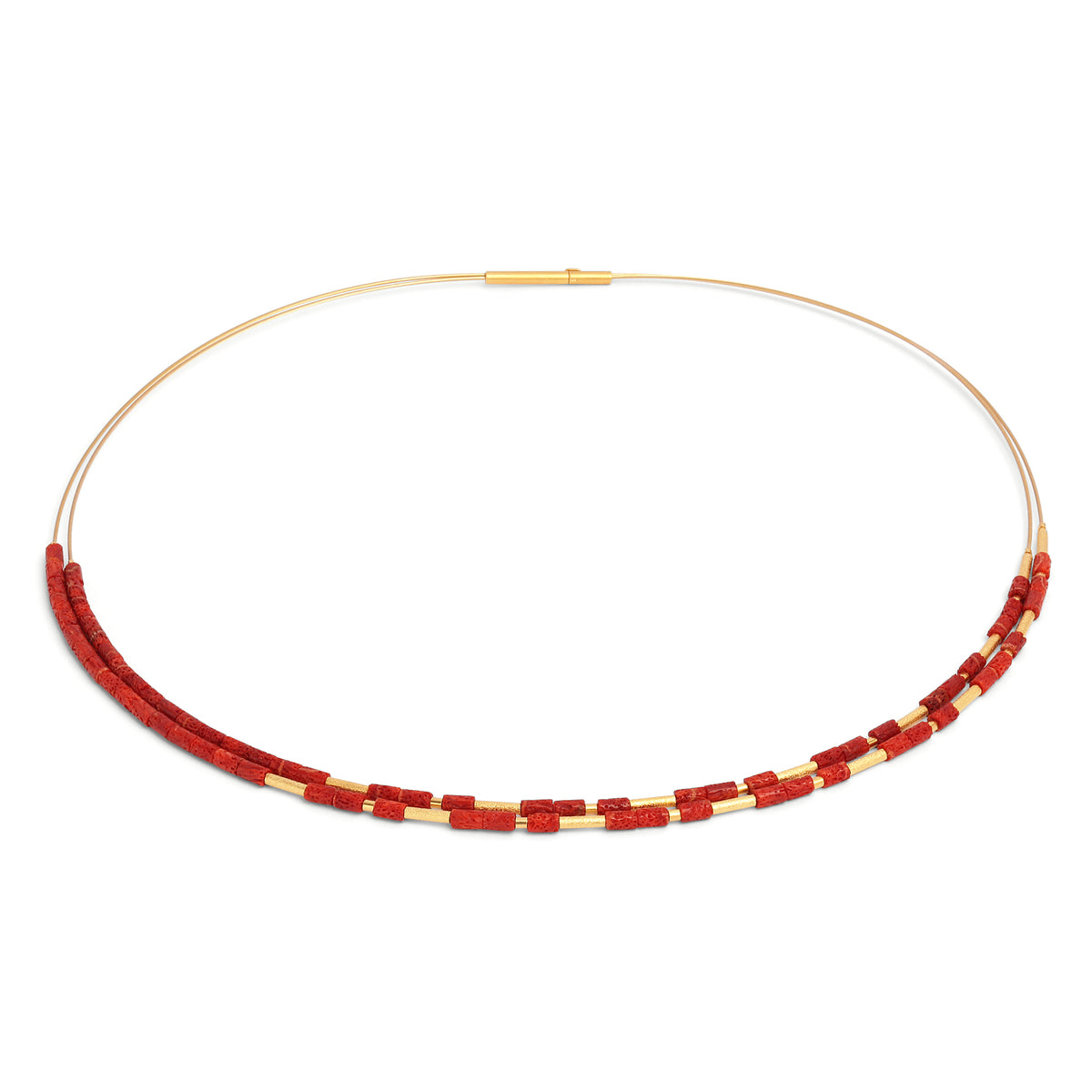 Collier Clinni von BERND WOLF aus 24-Karat-goldplattiertem Sterlingsilber mit Wurzelkoralle, Designlinie Cleopatra.