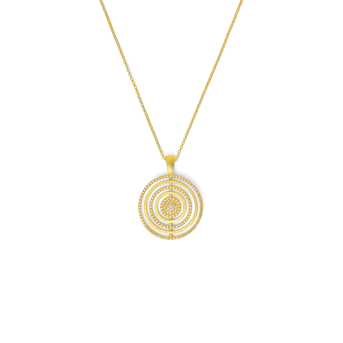 Kette mit Anhänger Pirouello von BERND WOLF aus 24-Karat-goldplattiertem Sterlingsilber mit Zirkonia, Designlinie Pirouette.