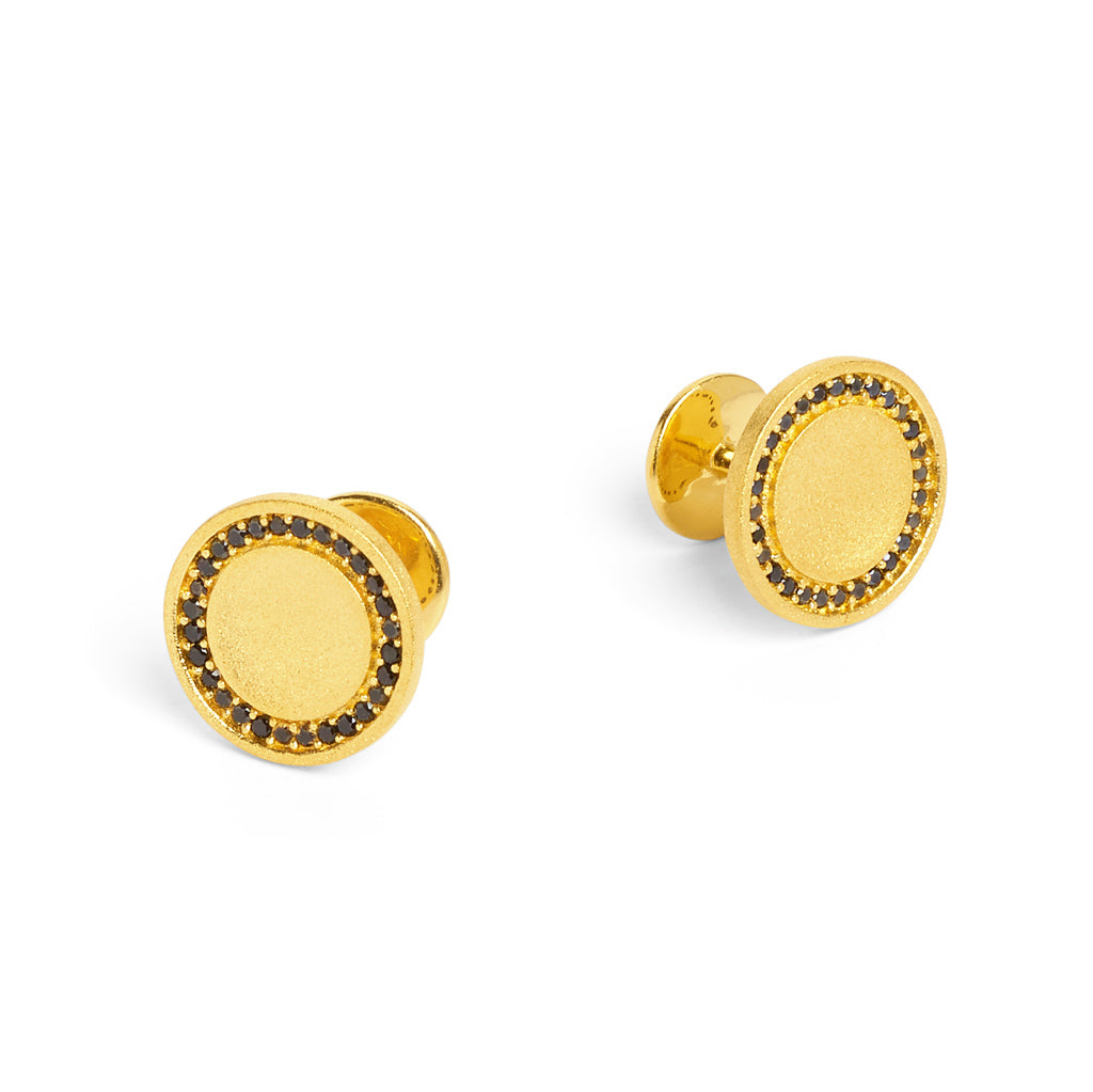 Manschettenknöpfe Caveno von BERND WOLF aus 24 Karat Goldplattiert mit Spinell, Designlinie Concave.