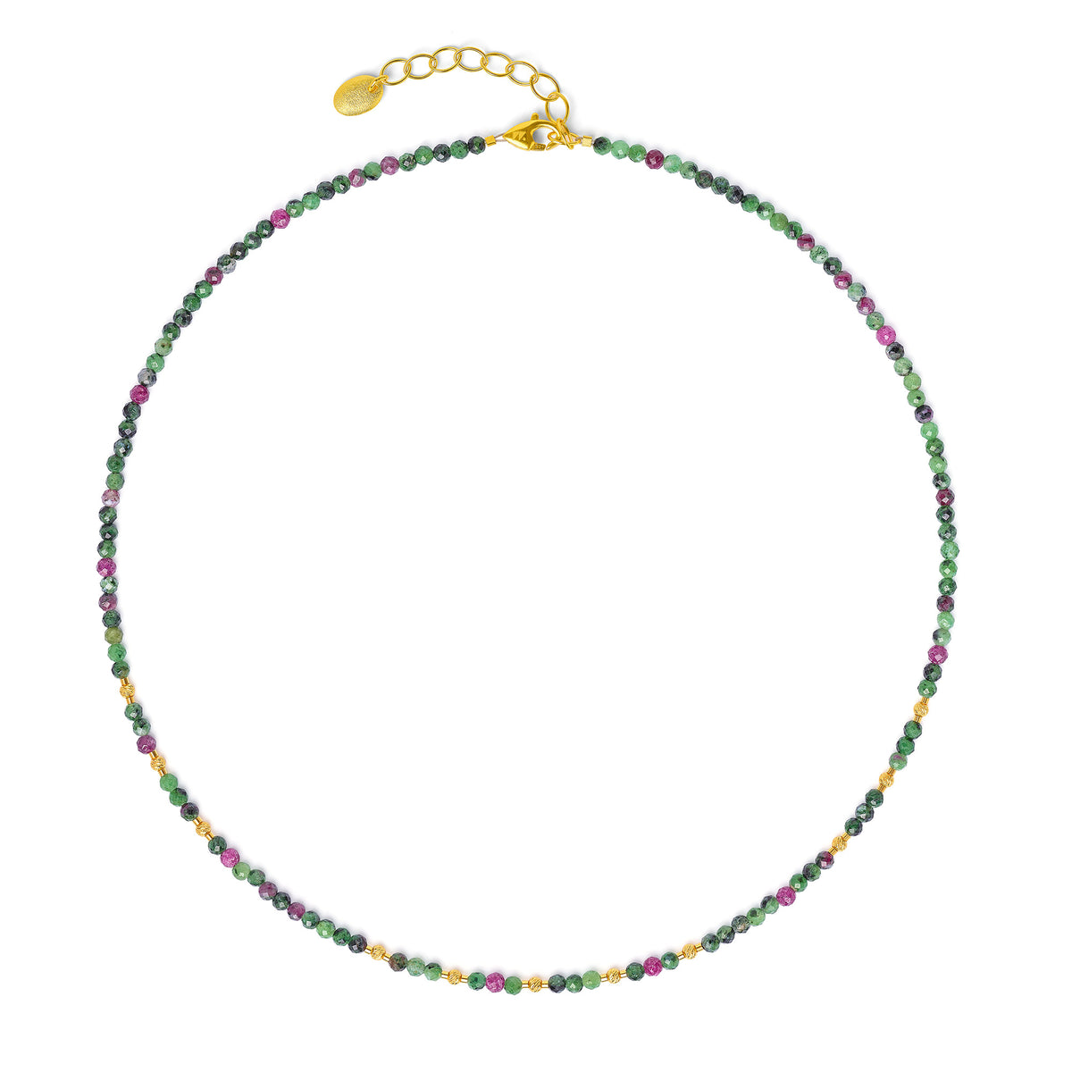 Halskette Indina von BERND WOLF aus 24-Karat-goldplattiertem Sterlingsilber mit Rubin-Zoisit, Designlinie Cleopatra.