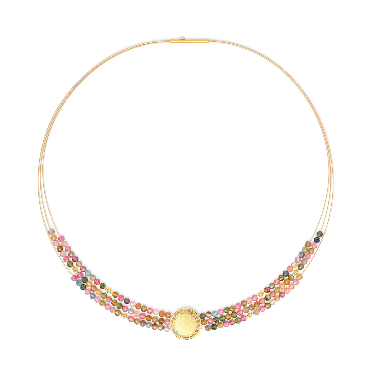 Collier Suntenias von BERND WOLF aus 24-Karat-goldplattiertem Sterlingsilber mit Turmalin, Designlinie Sun&Moon.