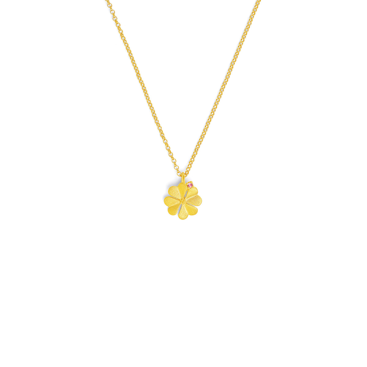 Kette mit Anhänger Kleenika von BERND WOLF aus 24-Karat-goldplattiertem Sterlingsilber mit Turmalin pink, Designlinie Glücksbringer.