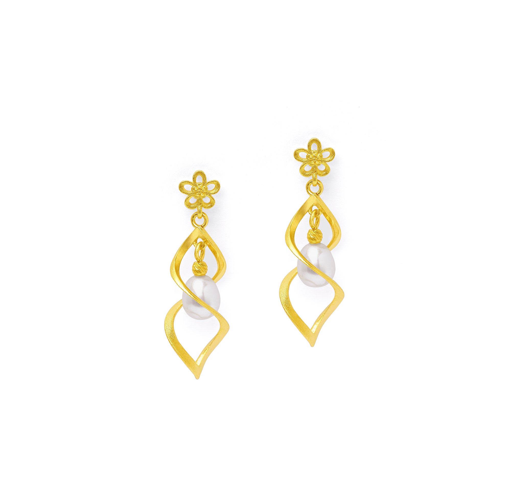 Ohrhänger Spirolini von BERND WOLF aus 24-Karat-goldplattiertem Sterlingsilber mit Süßwasserperle, Designlinie Flowertimes.