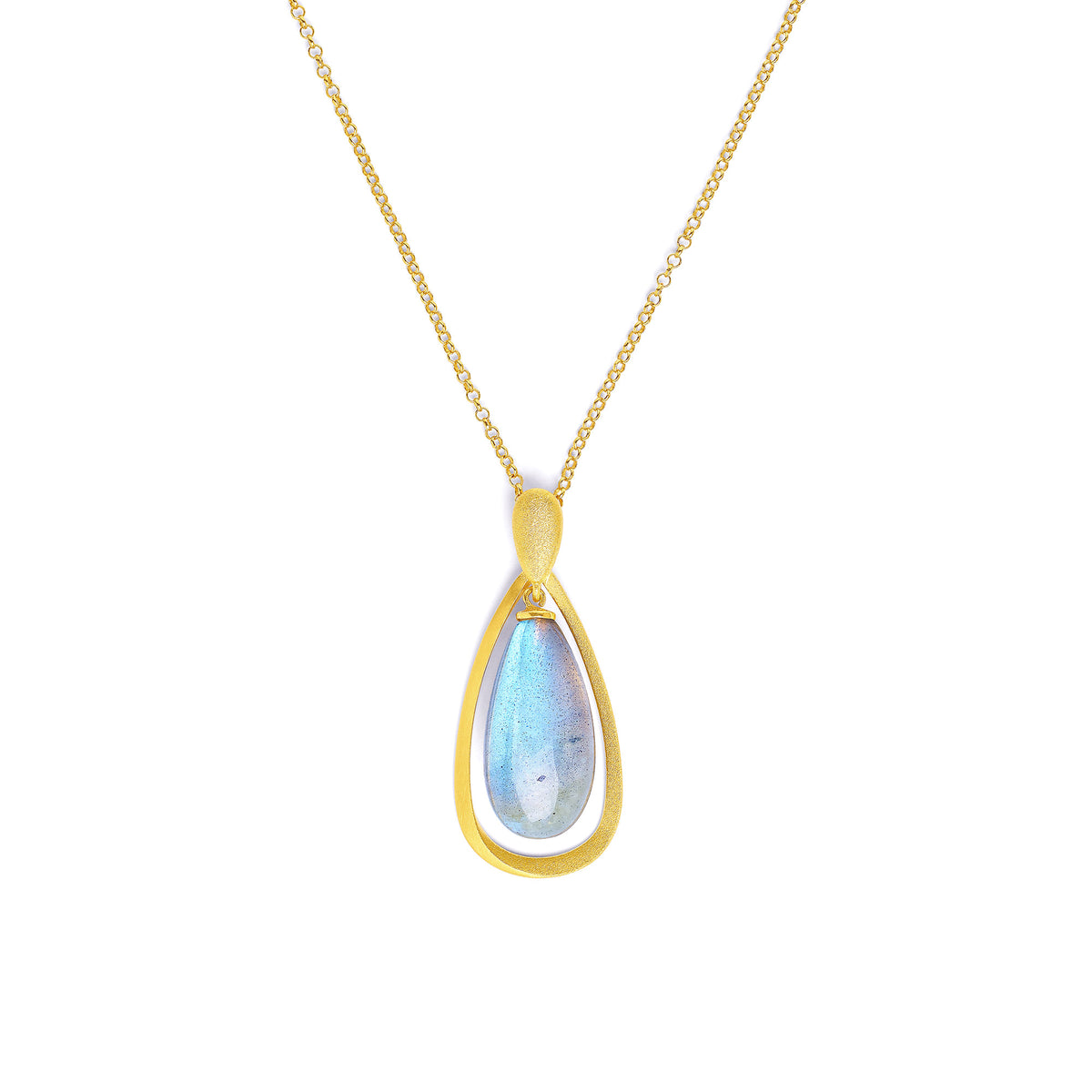 Kette mit Anhänger Dorena von BERND WOLF aus 24-Karat-goldplattiertem Sterlingsilber mit Labradorit, Designlinie Aqua.