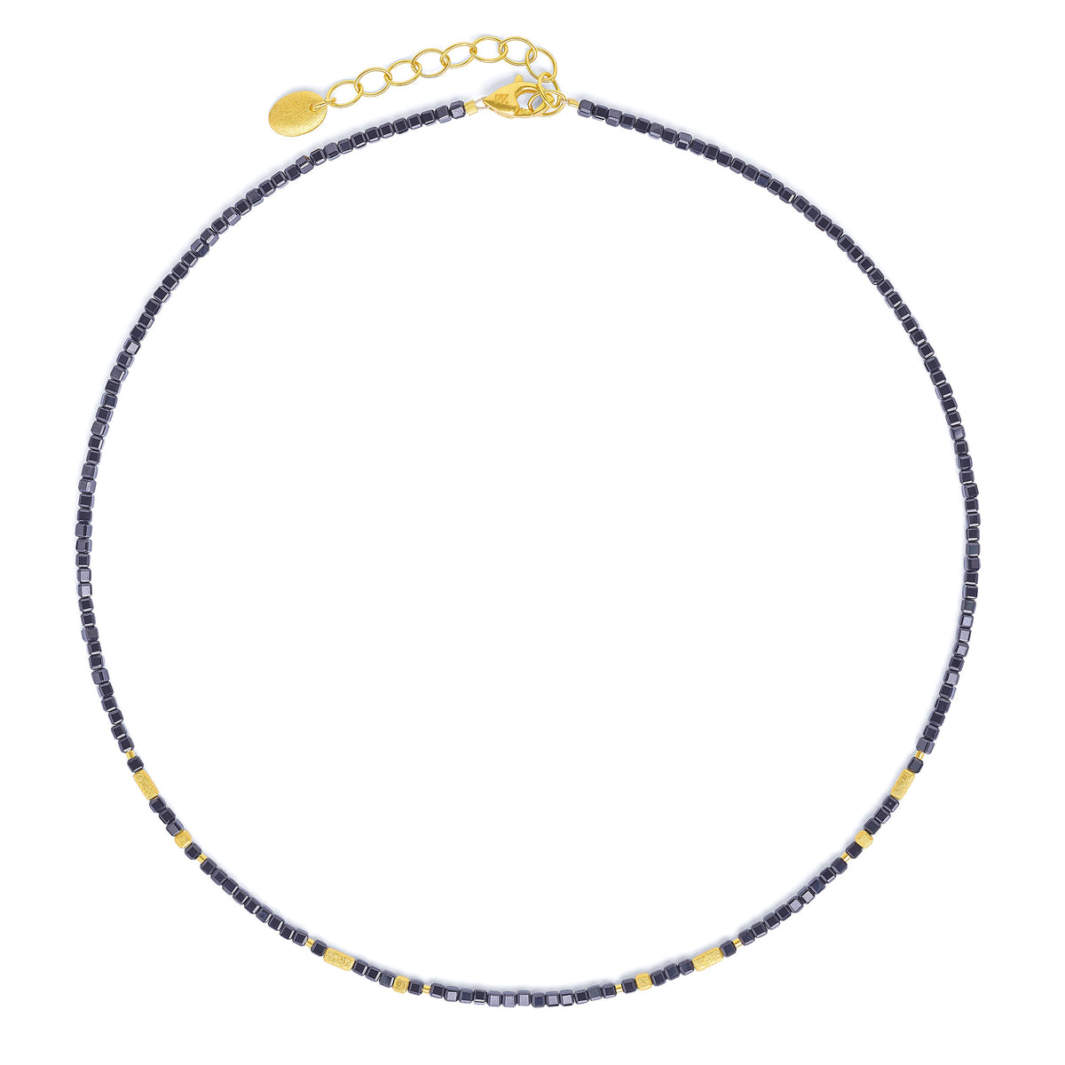 Halskette Cubelia von BERND WOLF aus 24-Karat-goldplattiertem Sterlingsilber mit Spinell, Designlinie Cubes.