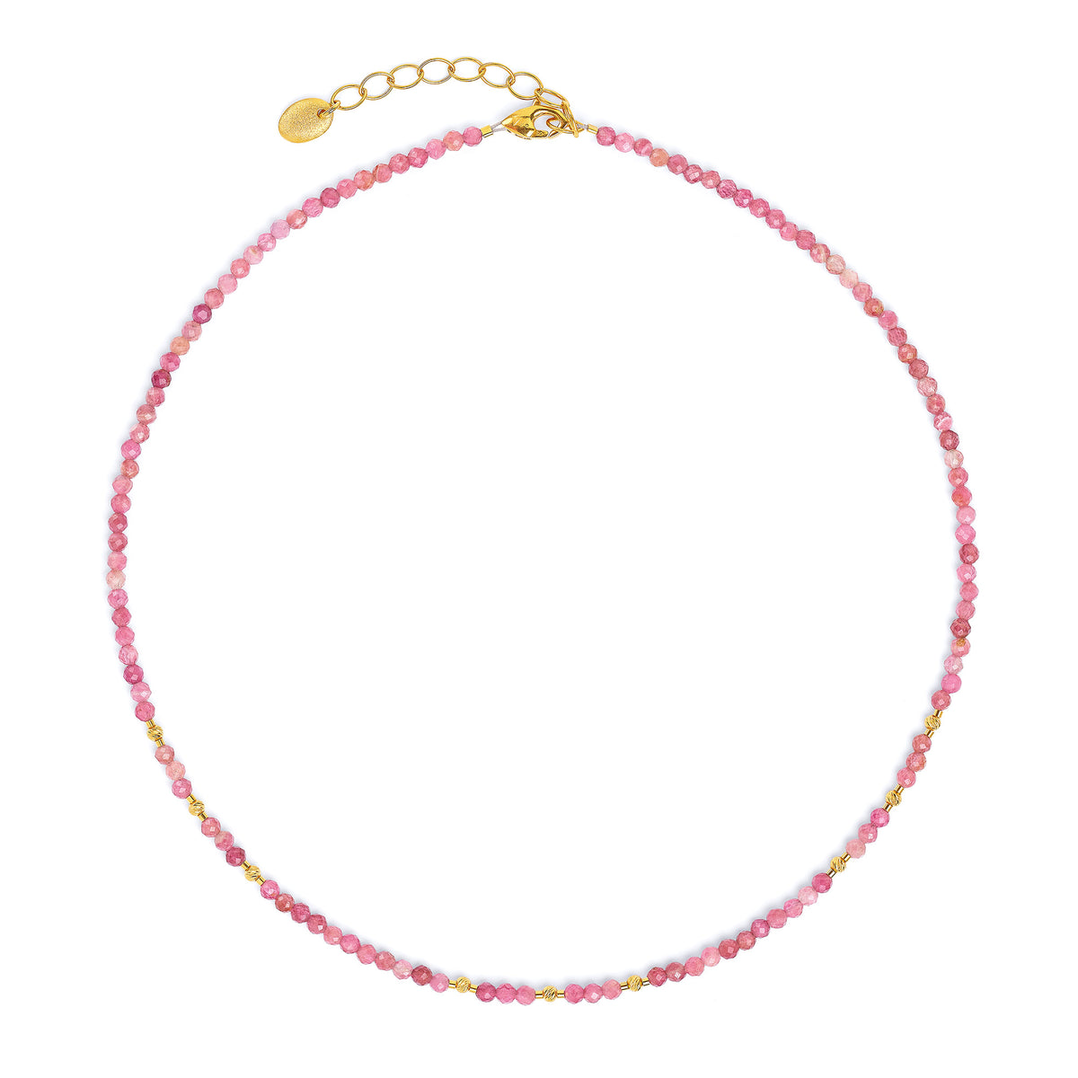 Halskette Indina von BERND WOLF aus 24-Karat-goldplattiertem Sterlingsilber mit Turmalin pink, Designlinie Cleopatra.