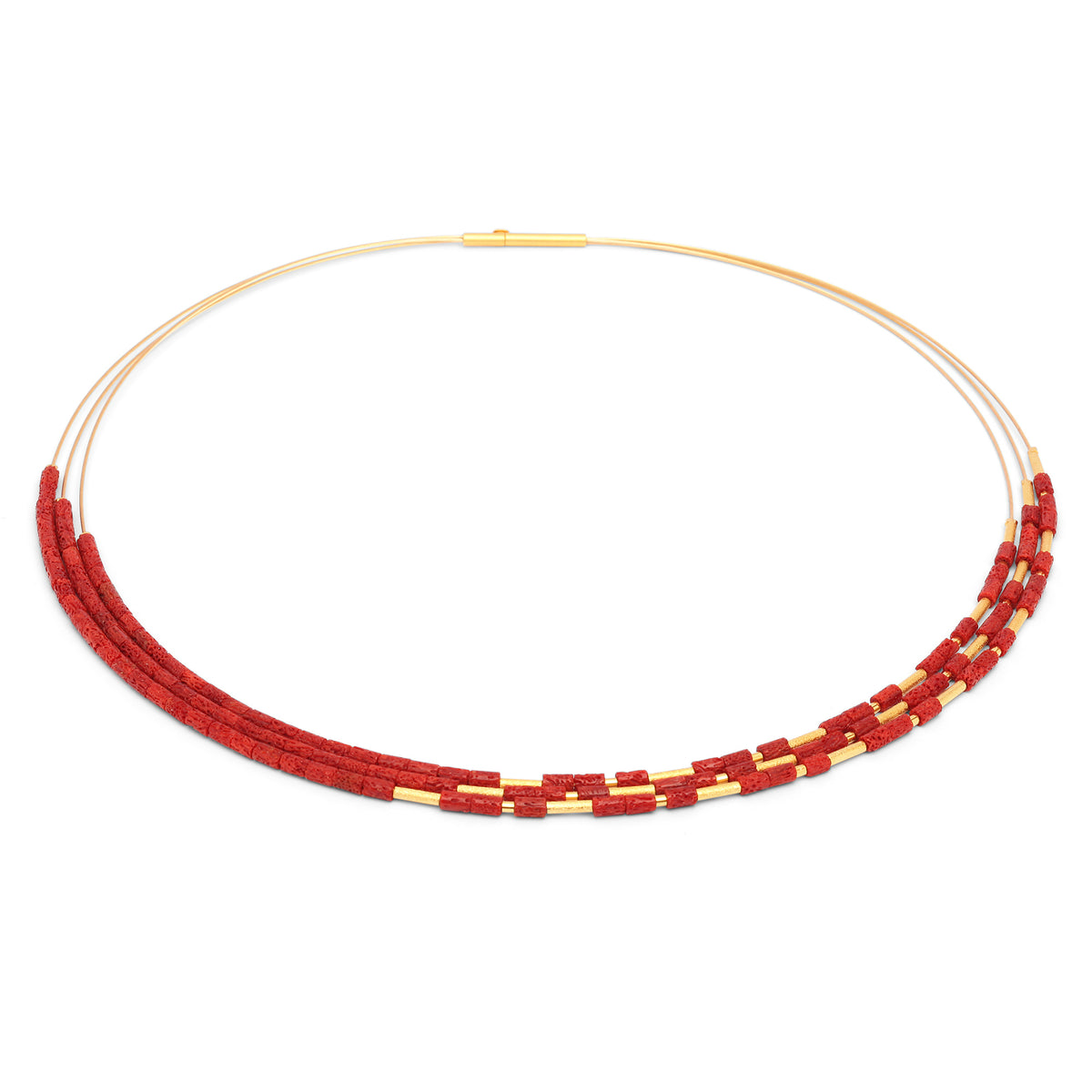 Collier Clia von BERND WOLF aus 24-Karat-goldplattiertem Sterlingsilber mit Wurzelkoralle, Designlinie Cleopatra.
