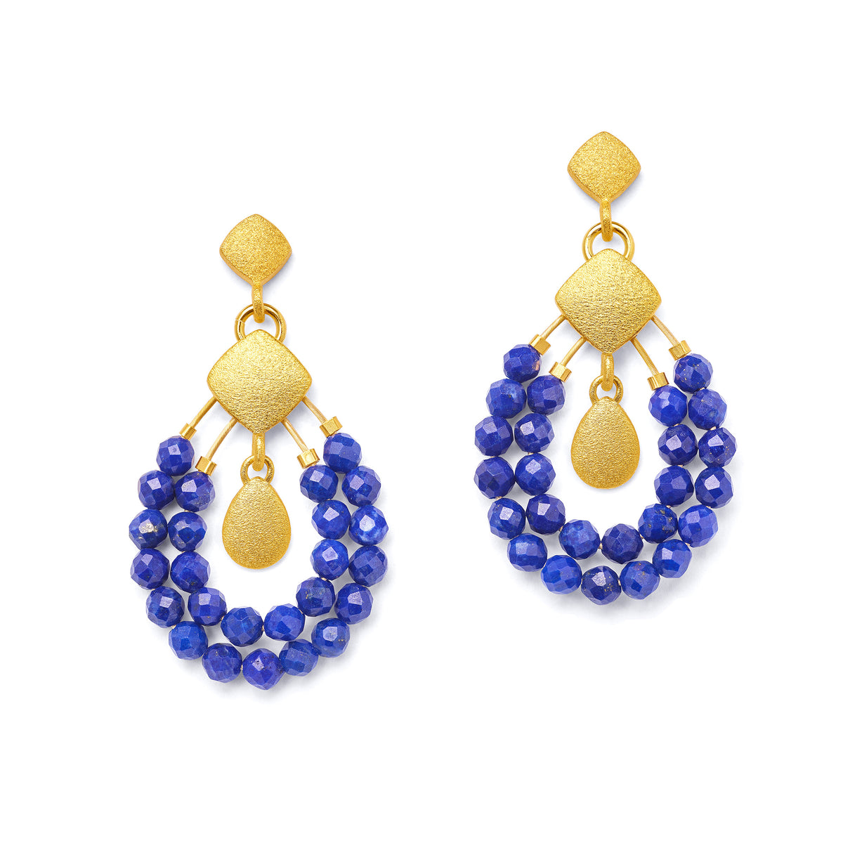 Ohrhänger Clindro von BERND WOLF aus 24-Karat-goldplattiertem Sterlingsilber mit Lapislazuli, Designlinie Cleopatra.