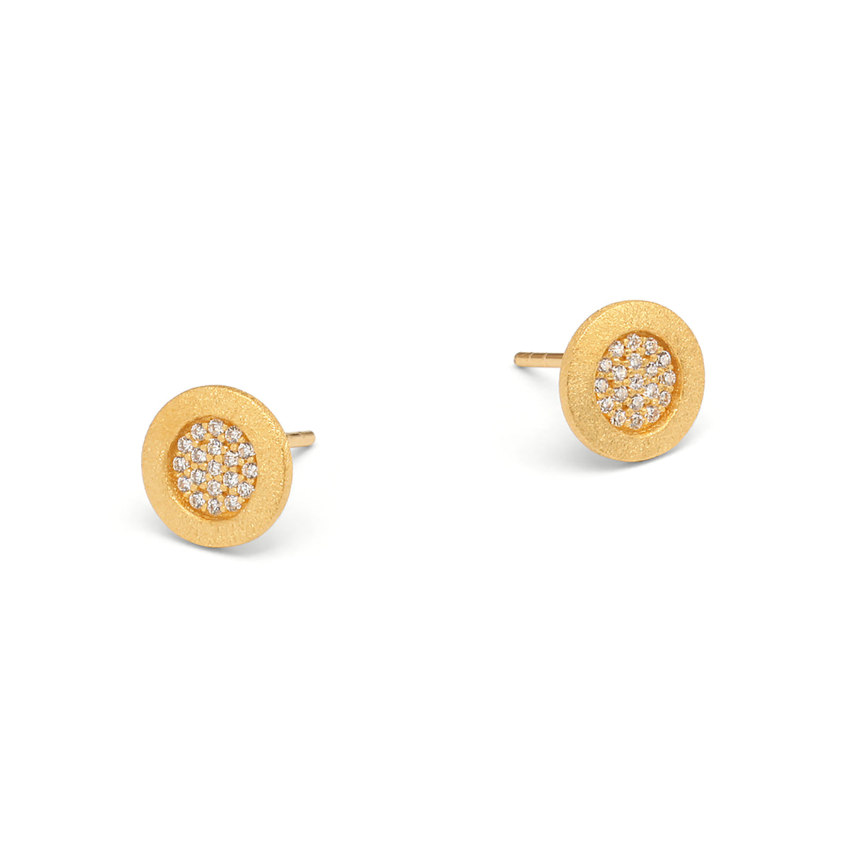 Ohrstecker Padmi von BERND WOLF aus 24-Karat-goldplattiertem Sterlingsilber mit Zirkonia, Designlinie Pavé Zirkonia.