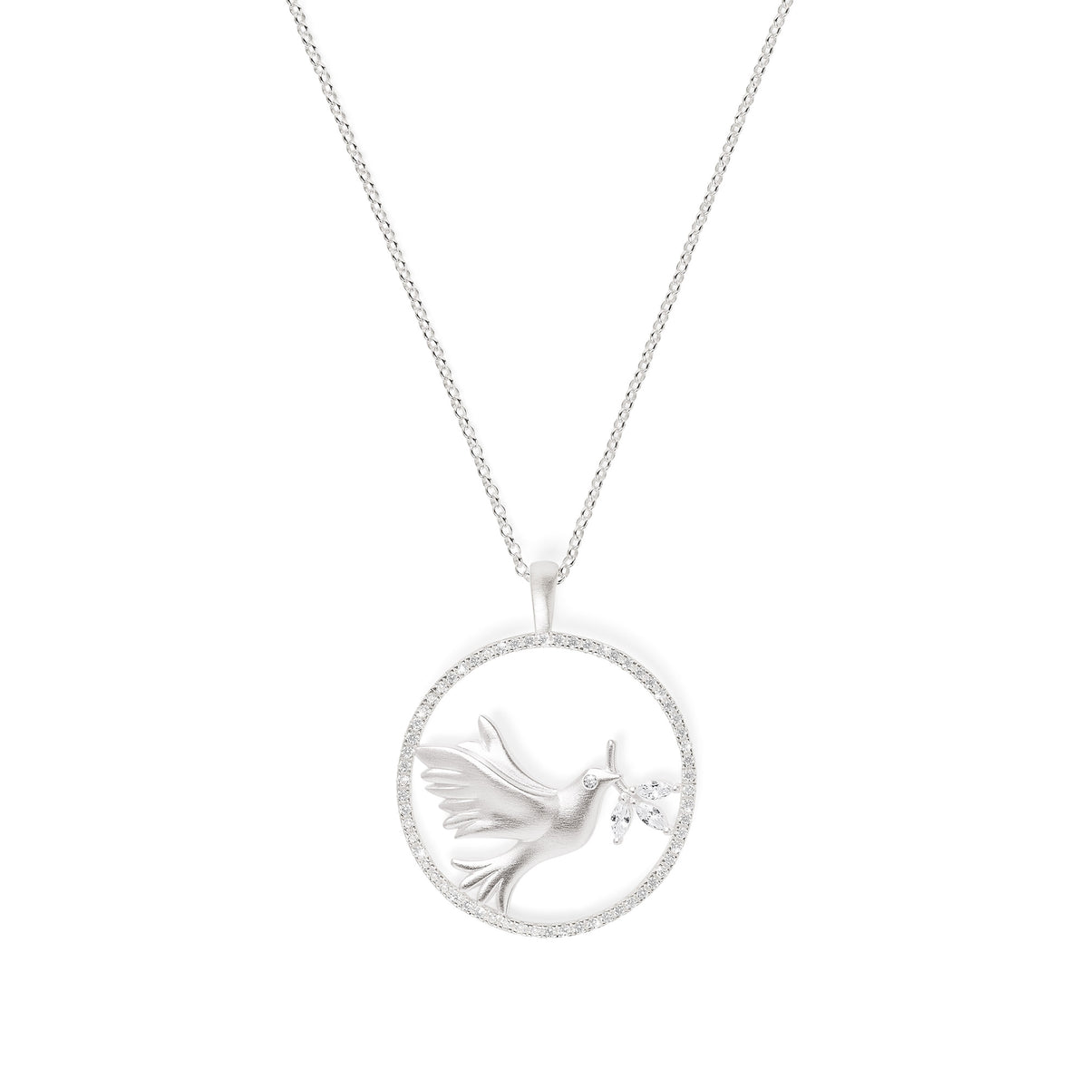 Kette mit Anhänger Taube von BERND WOLF aus 925er Sterlingsilber mit Zirkonia, Designlinie Friedenstaube.