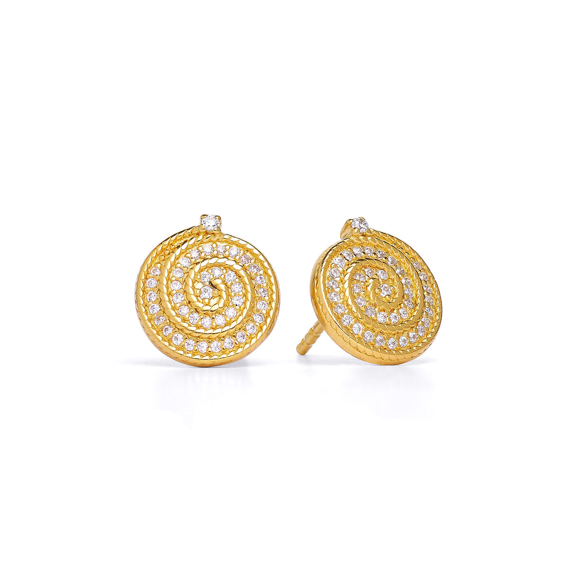 Ohrstecker Spiralba von BERND WOLF aus 24-Karat-goldplattiertem Sterlingsilber mit Zirkonia, Designlinie Maritim.