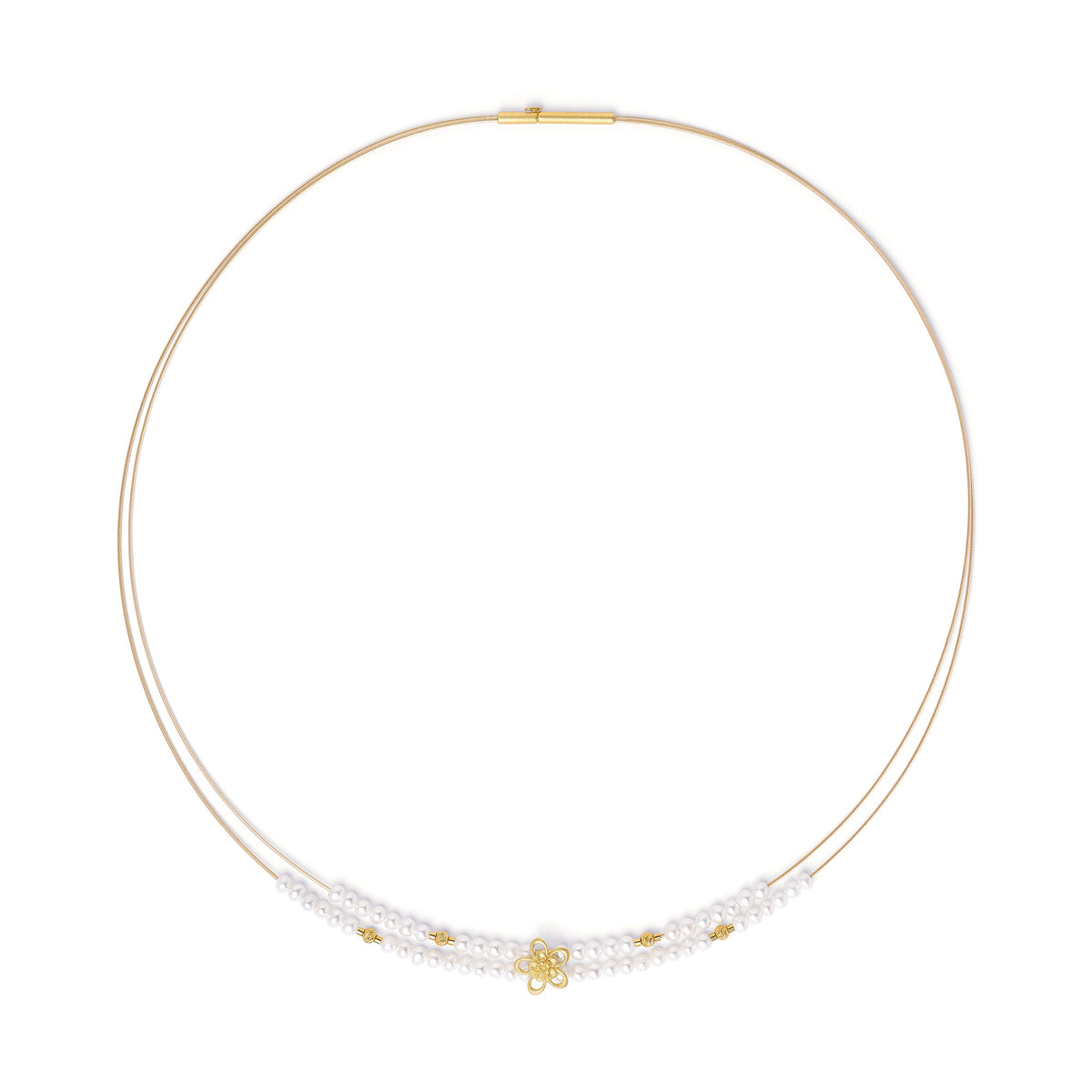 Collier Cercena von BERND WOLF aus 24-Karat-goldplattiertem Sterlingsilber mit Süßwasserperle, Designlinie Flowertimes.