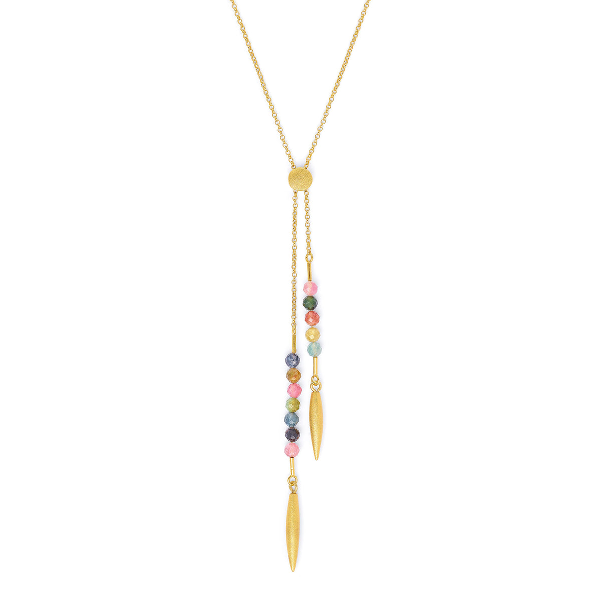 Y-Collier Laina von BERND WOLF aus 24-Karat-goldplattiertem Sterlingsilber mit Turmalin, Designlinie Specials.