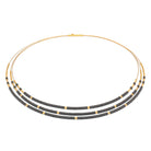Collier Cubaleni von BERND WOLF aus 24-Karat-goldplattiertem Sterlingsilber mit Hämatin matt, Designlinie Cubes.