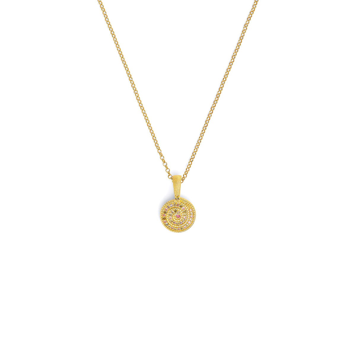 Kette mit Anhänger Spiralba von BERND WOLF aus 24-Karat-goldplattiertem Sterlingsilber mit Turmalin, Designlinie Spiralba.