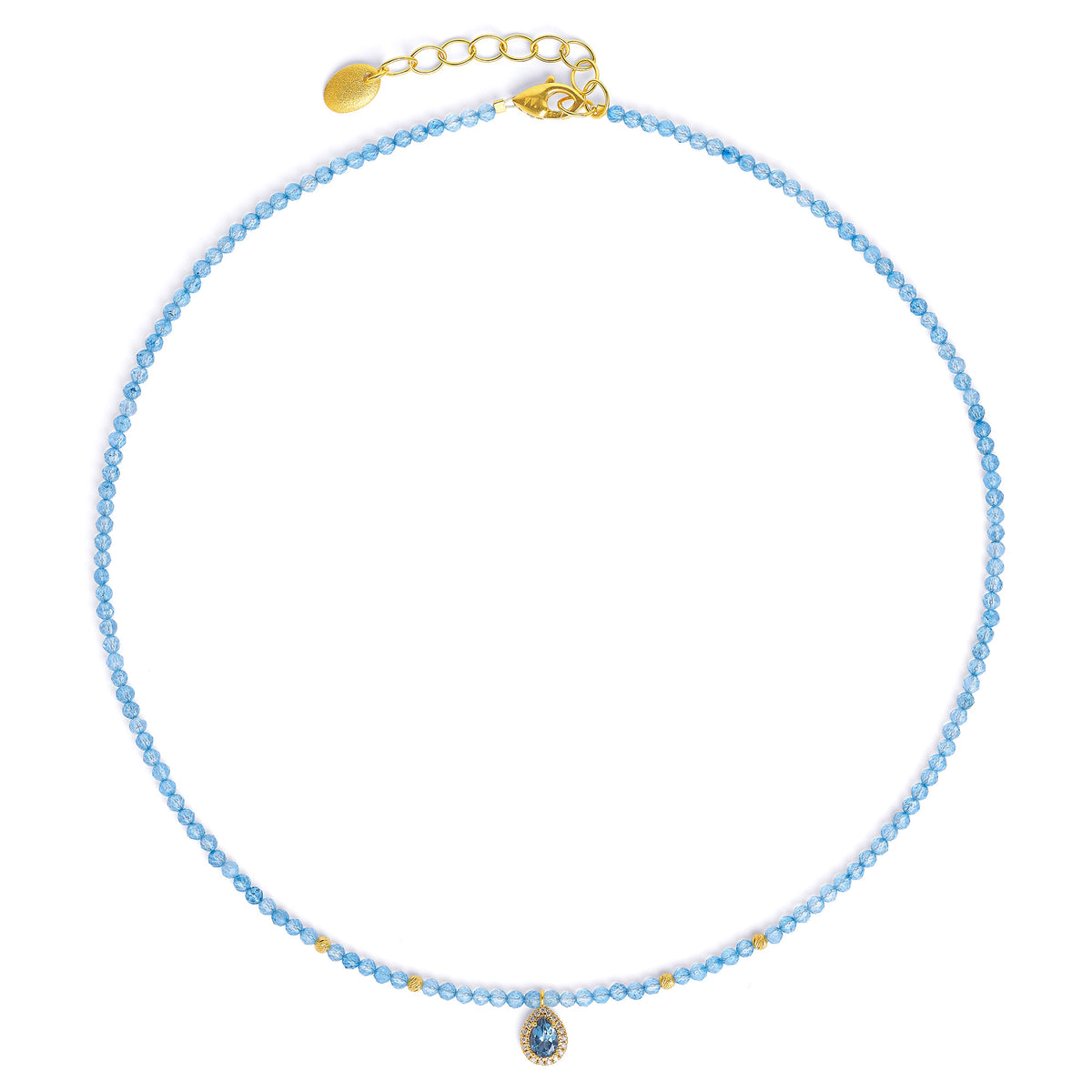 Halskette Mariela von BERND WOLF aus 24-Karat-goldplattiertem Sterlingsilber mit Topas blau, Designlinie Aqua.