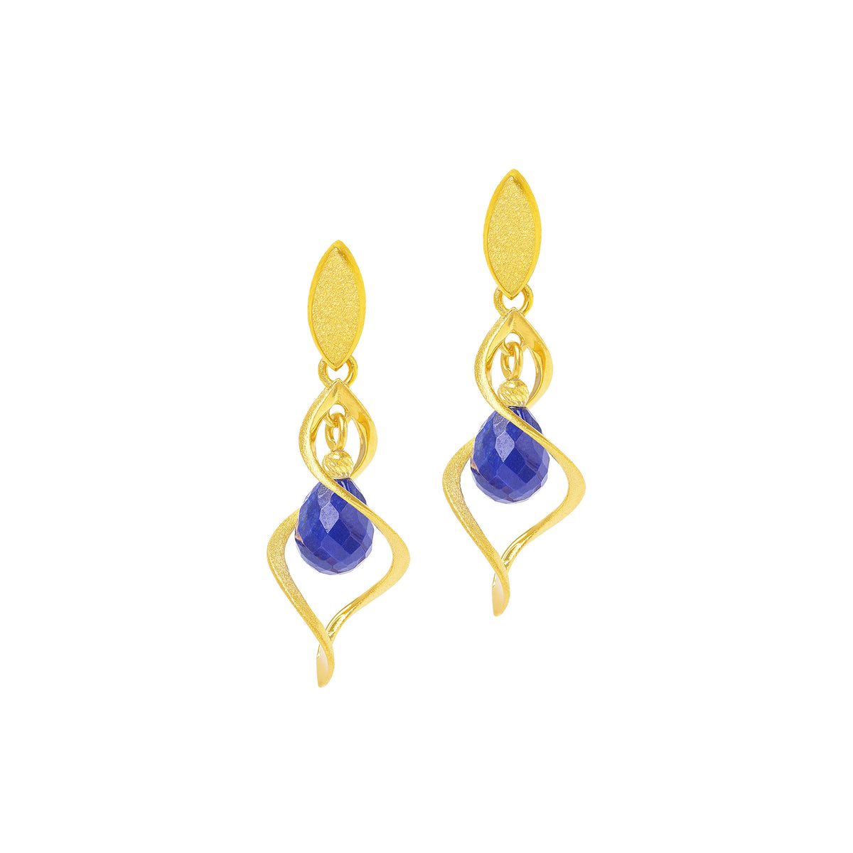 Ohrhänger Spiroleni von BERND WOLF aus 24-Karat-goldplattiertem Sterlingsilber mit Lapislazuli, Designlinie Flowertimes.