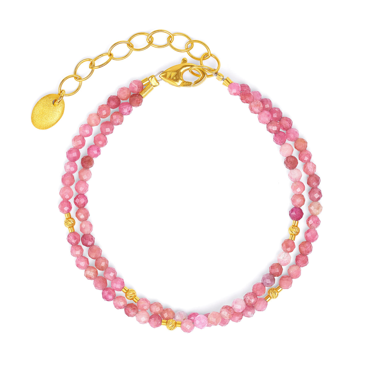 Armkette Indinas von BERND WOLF aus 24-Karat-goldplattiertem Sterlingsilber mit Turmalin pink, Designlinie Cleopatra.